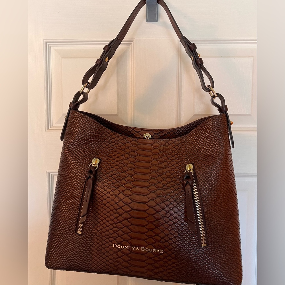Dooney & Bourke COOPER HOBO Brown textured Shoulder Bag Purse